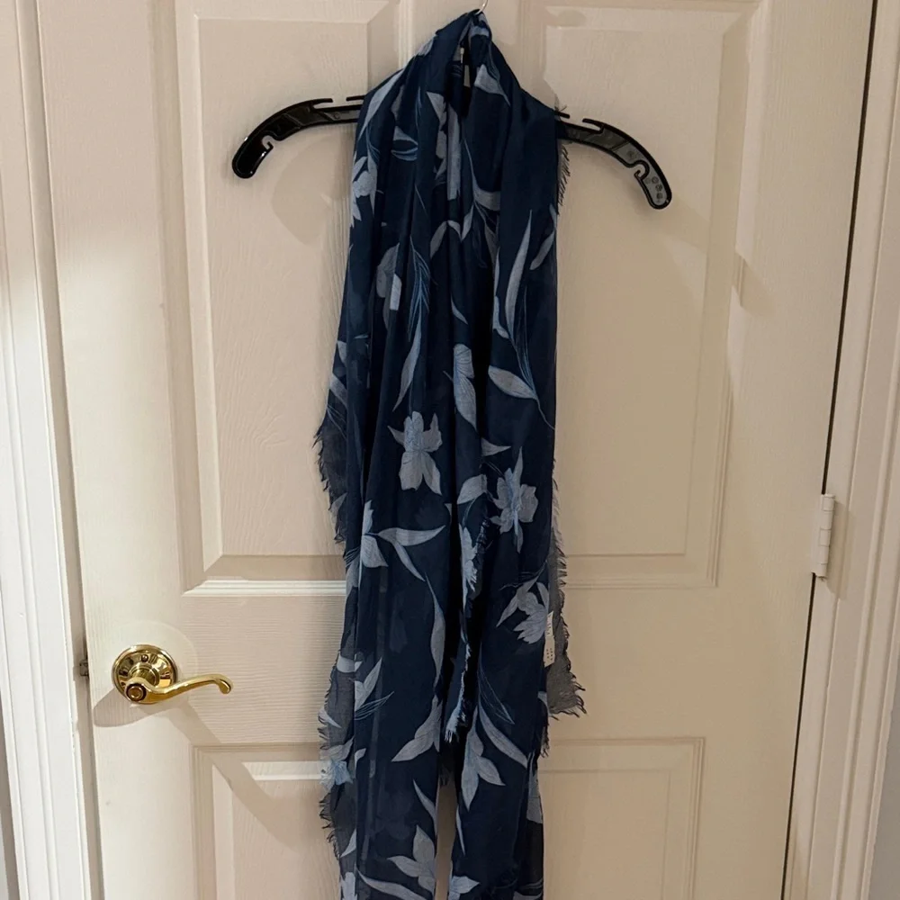 A New Day Blue and White Patterned scarf sheer floral